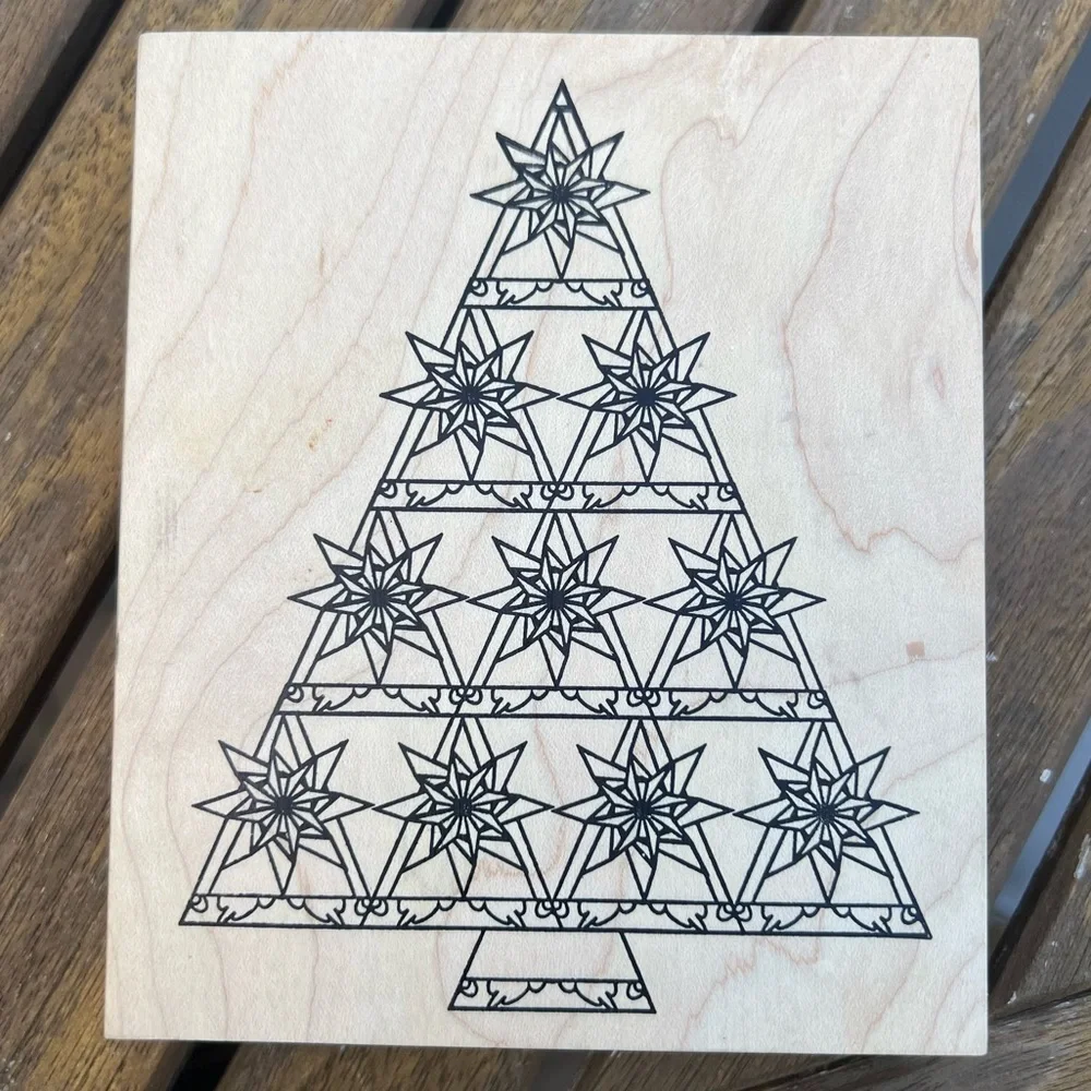 Outlines Rubber Stamp Christmas Tree Wood Mounted Rubber Stamp